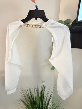 White Chain-Back Cropped Sweatshirt